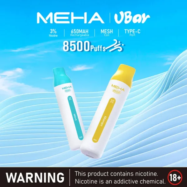 MEHA VBar 魅嗨小白條 8500口拋棄式電子煙｜3%尼古丁鹽黃金配方 冰爽水果清爽極致體驗