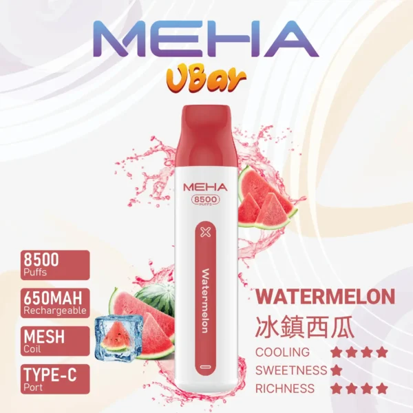 MEHA VBar 魅嗨小白條 8500口拋棄式電子煙｜3%尼古丁鹽黃金配方 冰爽水果清爽極致體驗