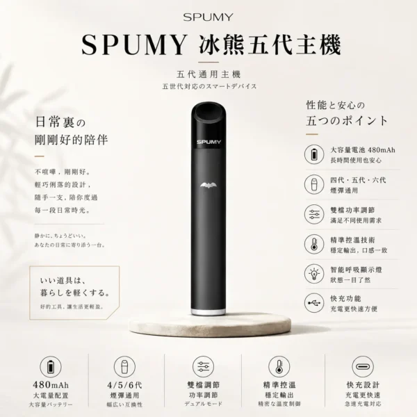ChatGPT Image 2026年8月25日 下午07_43_02 SPUMY 冰熊 五代通用主機|雙檔功率精準控溫 智能呼吸顯示燈 480mAh快充流暢體驗