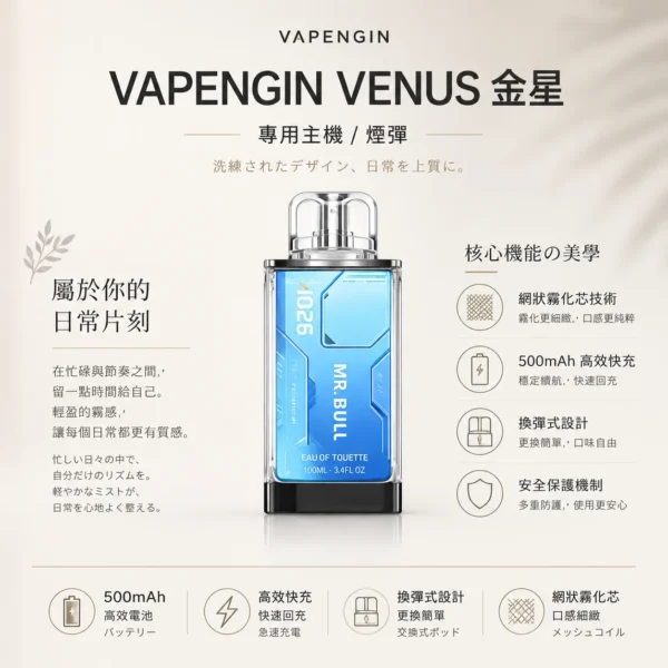 【現貨秒發】VAPENGIN VENUS 金星 2000口 換彈拋棄式電子煙套裝 高效快充續航 網狀霧化芯穩定輸出【加購130送主機+電池】