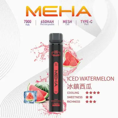 MEHA XBAR 拋棄式 7000口小黑條 (2) 魅嗨 MEHA XBAR 小黑條 7000口拋棄式電子煙|3%尼古丁鹽黃金配方 極強冰感細膩體驗