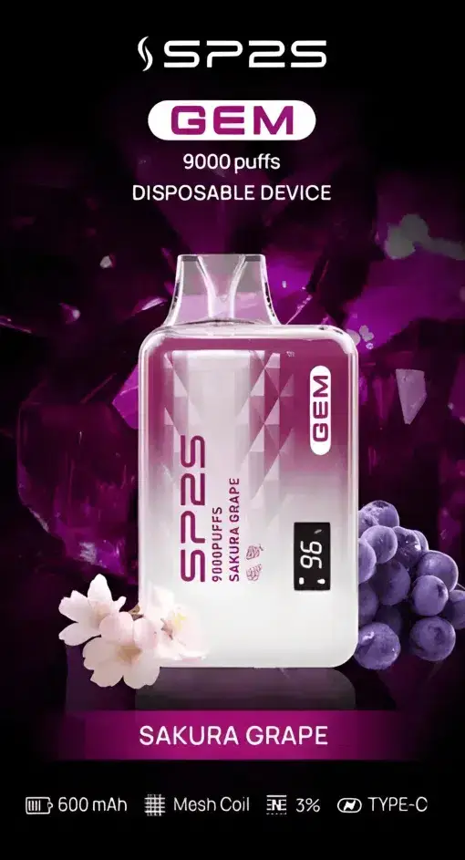 SP2S 思博瑞 GEM 9000 拋棄式電量油量雙顯示！全台現貨秒發 600mAh 快充透明水晶款